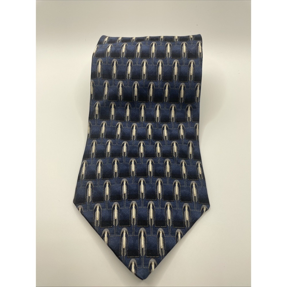 GIANFRANCO RUFFINI ITALY Men's Designer 100% Fine Silk Woven Neck Tie Blue/Ivory